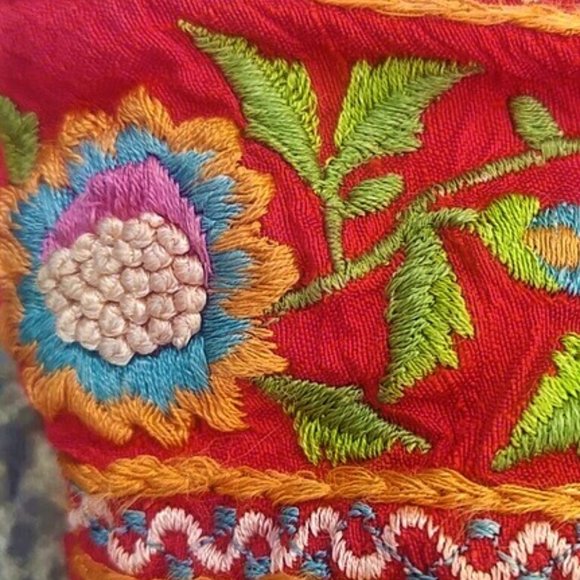 Unknown Handbags - Red Orange Embroidered Crossbody Possibly Silk Boho Festival Gypsy Bag